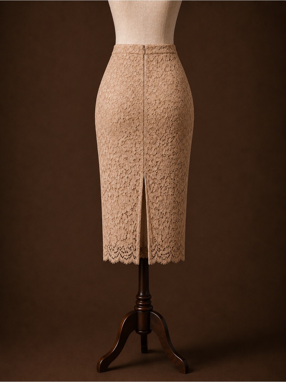 Topshop Nude Beige Floral Lace Pencil Midi Skirt Size 6 Like New - Picture 3 of 5